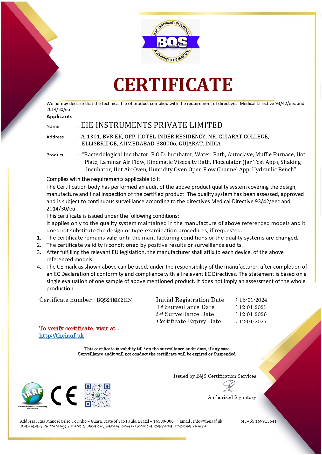 CE Certificate - EIE Instruments